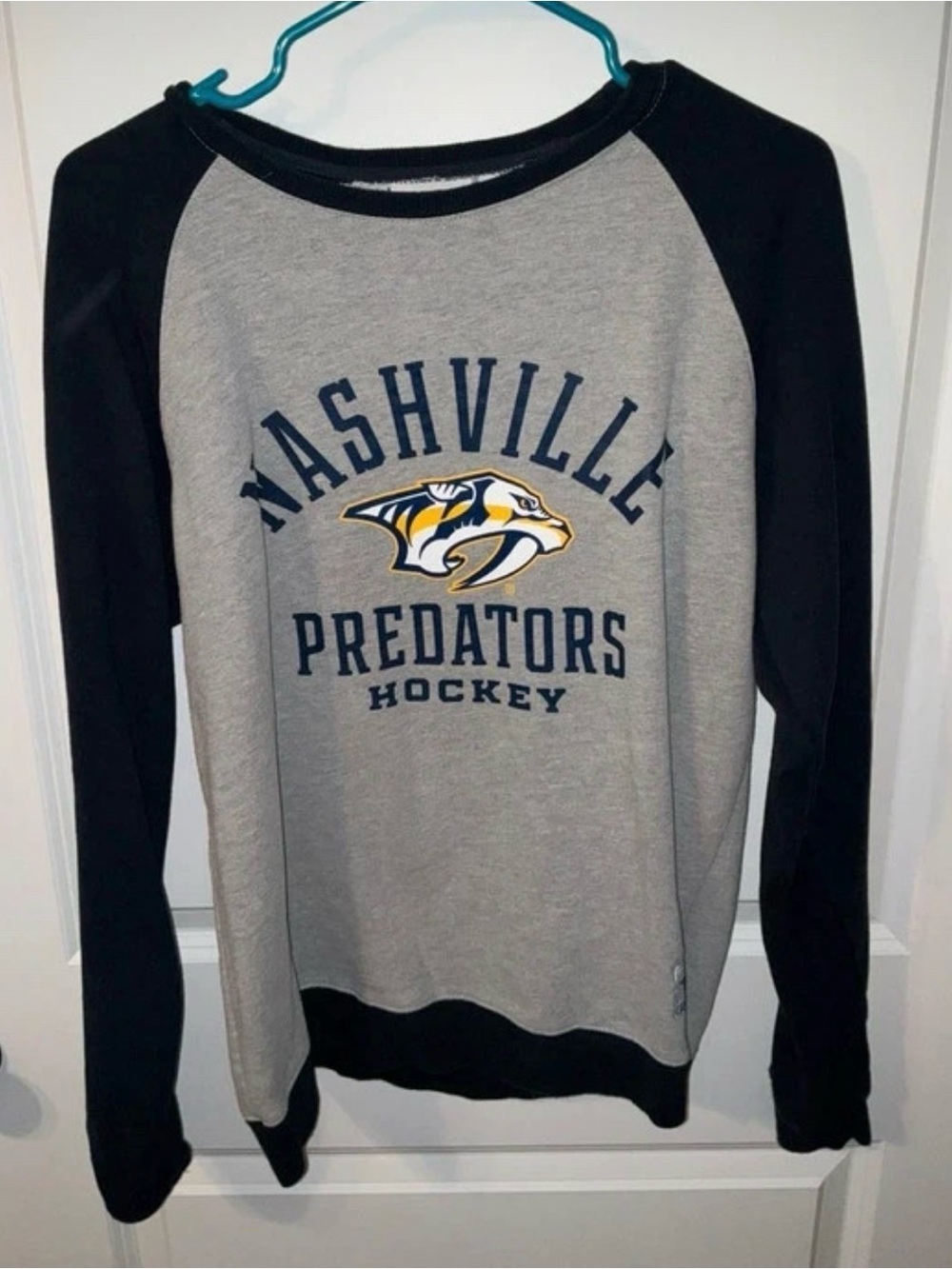 Nashville Predators Long Sleeve Crewneck Hoodie- Gray/Navy Blue